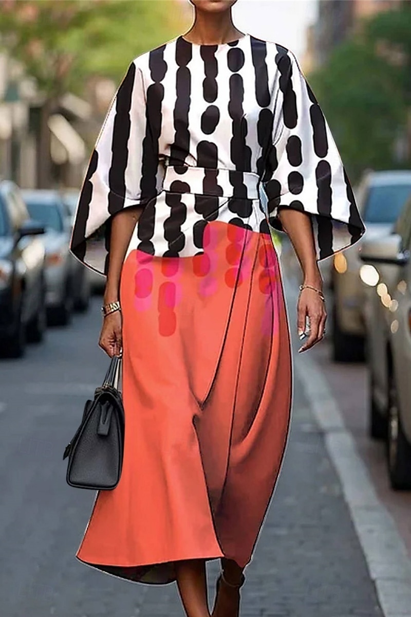 Pentru femei Rochie Lunga Rochie Maxi Rochie casual Rochie de vară Modă Modern Zilnic Dată Sfârșit de săptămână Fit regulat Geometric Lungime Manșon 3/4 Stil Nautic Plin de Culoare Negru Alb Galben 2025 - $27.99 –P3