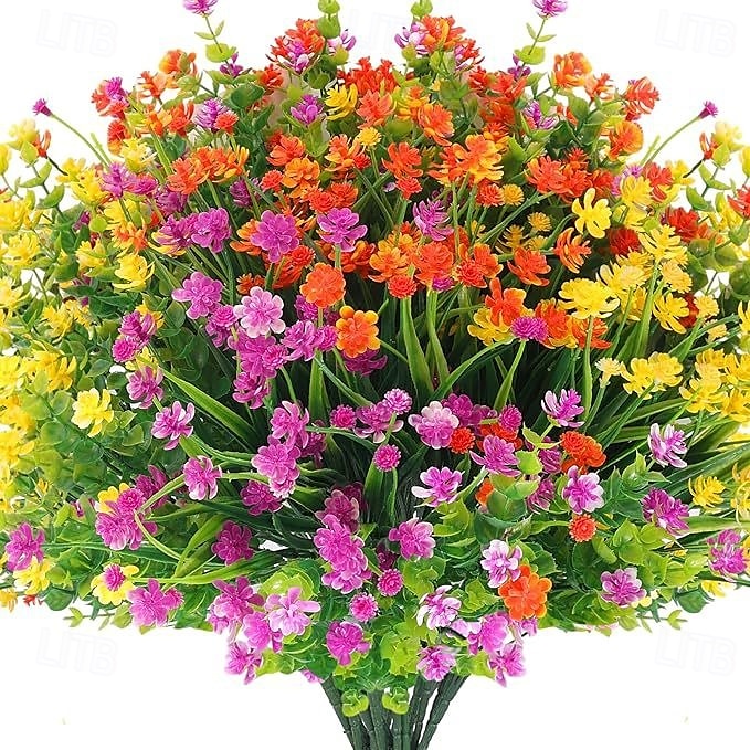 12 maços de flores artificiais para áreas externas, eucalipto artificial, violeta e margarida, plantas artificiais resistentes a raios UV para jardim, decoração de casa, acessórios para fotografia, de 2025 por $17.49 –P1