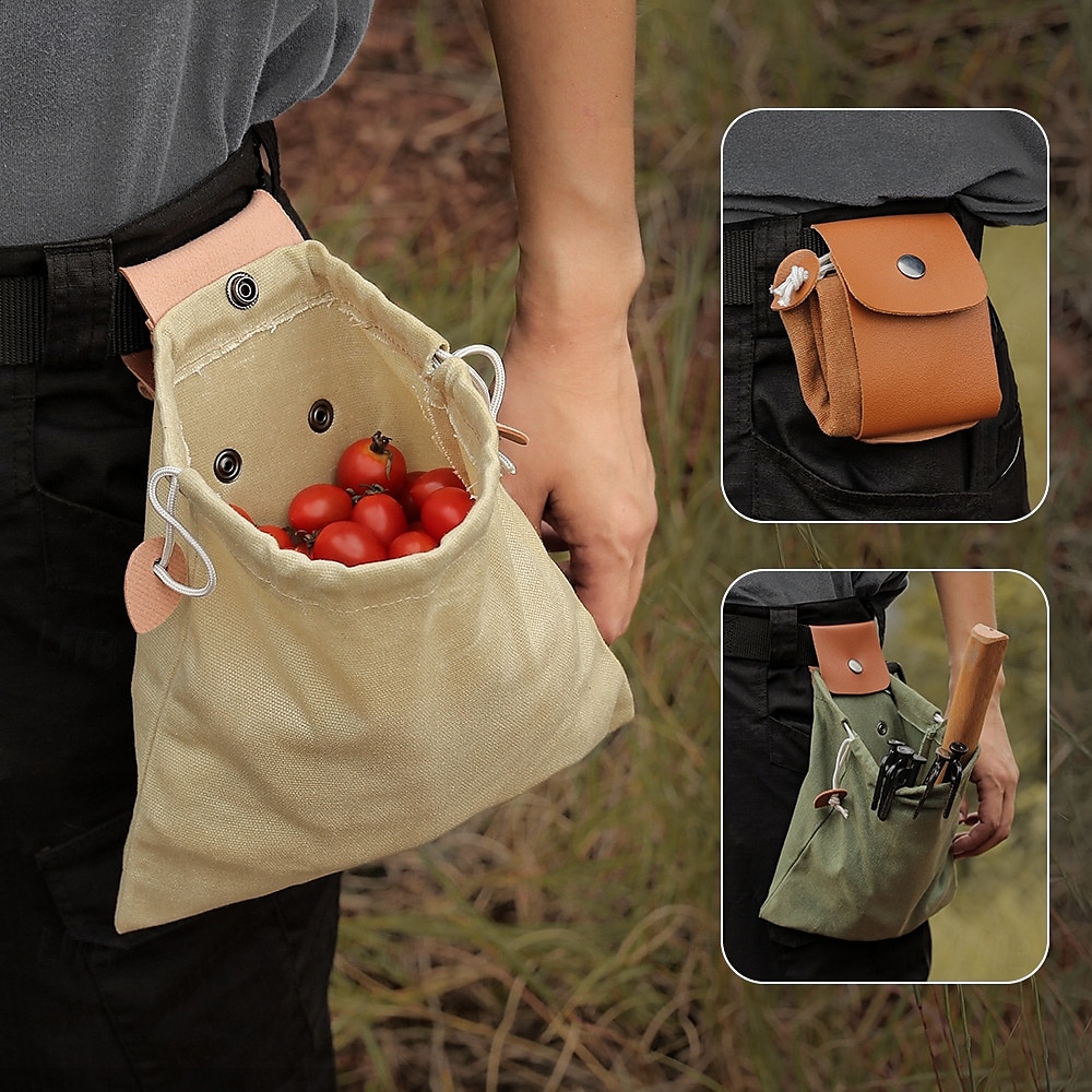 Borsa da raccolta in pelle e tela per esterni, borsa da foraggiamento nella giungla, marsupio portaoggetti da campeggio, borsa per la raccolta della frutta del 2025 a $11.99 –P4