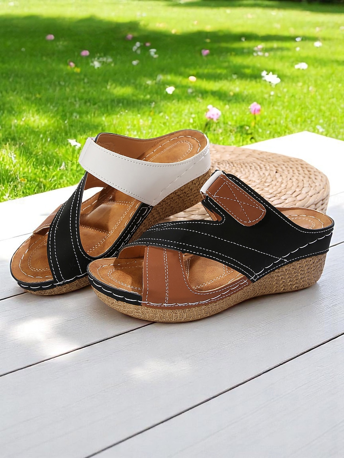 sandálias femininas de cunha vermelhas e pretas - confortáveis e elegantes com tira ajustável, perfeitas para uso casual e passeios descontraídos de 2026 por $24.99 –P1