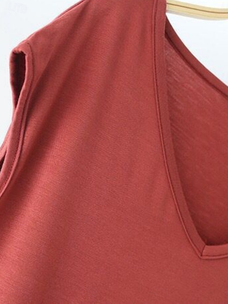 Dame Bluse Helfarge Stilfull Fritid Kortermet V-hals Vanlige topper Daglig Svart Hvit Rosa Rød Marineblå Sommer Vår 2025 - $15.99 –P13