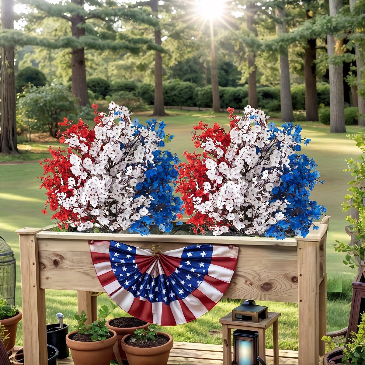 Patriotic Artificial Flower Stakes, 4th of July Red White Blue Gypsophila with Flags and Ground Picks, Memorial Day Grave and Yard Decorations for Veterans Day, Independence Day Decor 2025 - $34.99 –P7