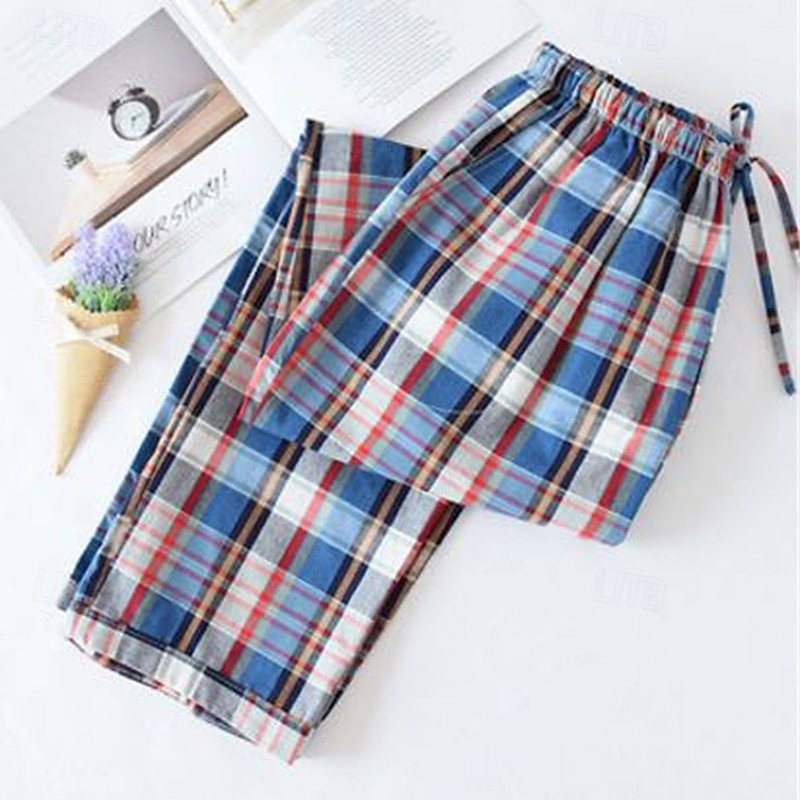 Herren Freizeitkleidung Karierte hose Lounge Hose Karomuster Mode Klassisch Lässig Heim Täglich Bett Baumwolle Komfort Atmungsaktiv Weich Hose Elastischer Bund Sommer Frühling Schwarz Königliches Blau 2025 - $15.99 –P9