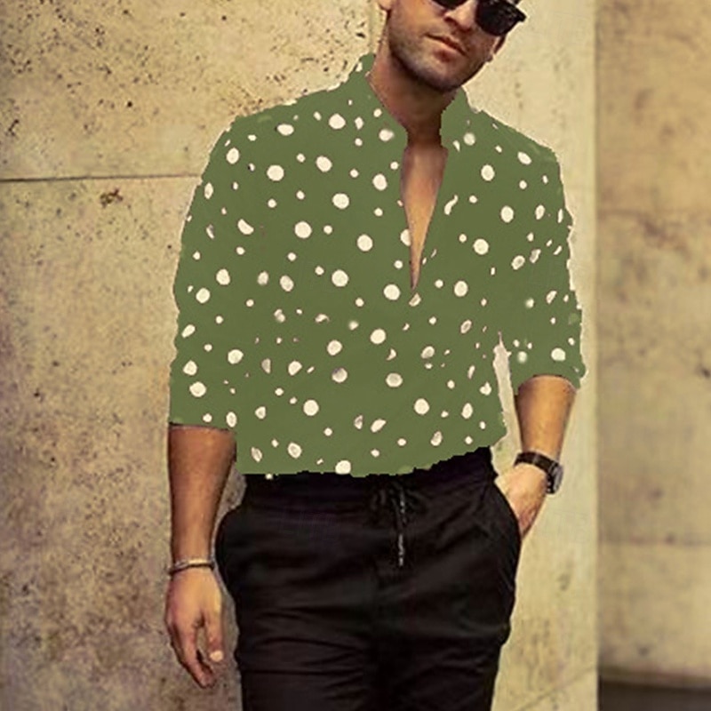 Voor heren Overhemd Zomer overhemd Normaal shirt Strand hemd Overhemd met knopen Zwart Marineblauw Oranje Groen Lange mouw Stip Band Kraag Vakantie Hawaii Afdrukken Kleding Polyester Modieus Casual 2026 - $29.99 –P3