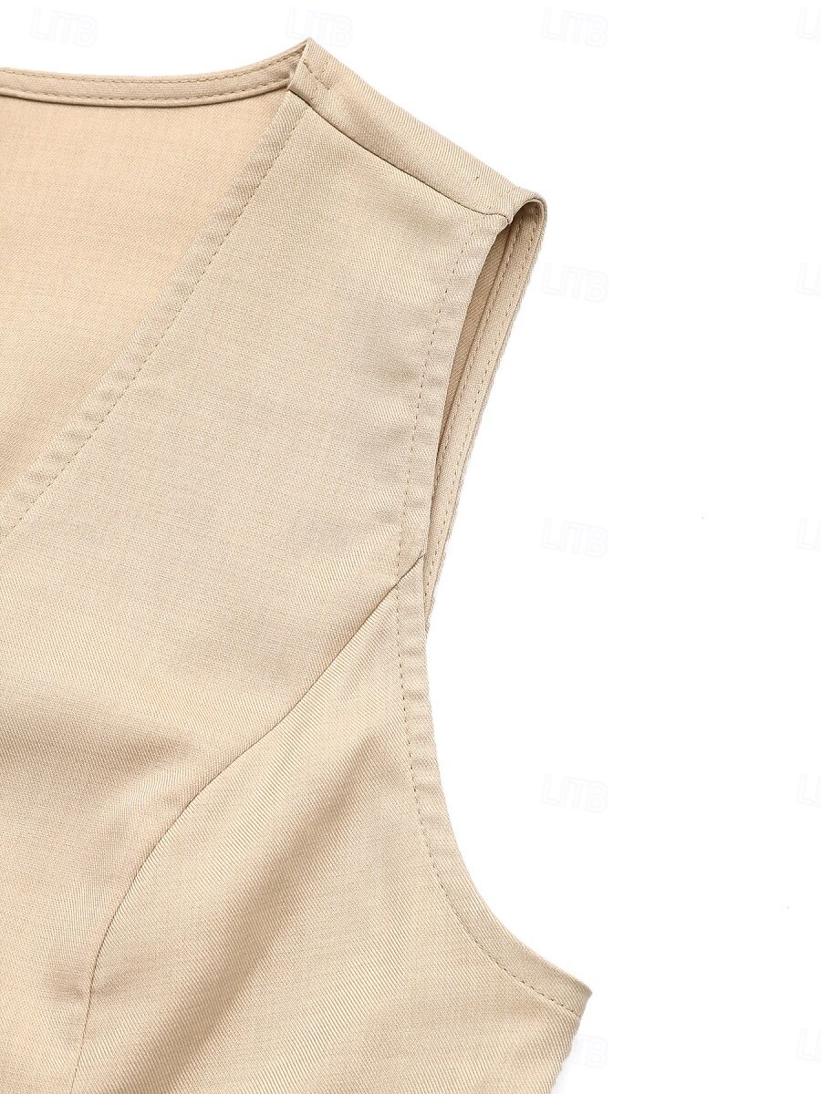 Damen 2 Teile Fashion Streetwear Daily Weste Shorts Sets Ärmellos V-Ausschnitt Einfarbig Lässig Daily Khaki Sommer Reguläre Passform 2025 - $39.99 –P7