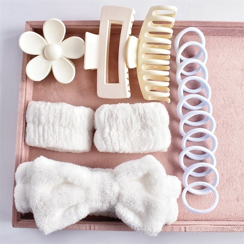 Conjunto de 16 faixas de cabeça para cuidados com a pele, conjunto de faixas de cabeça para lavagem facial, spa e maquiagem, incluindo 1 faixa de cabelo, pulseira, 3 grampos de cabelo e 10 elásticos de 2025 por $9.49 –P11
