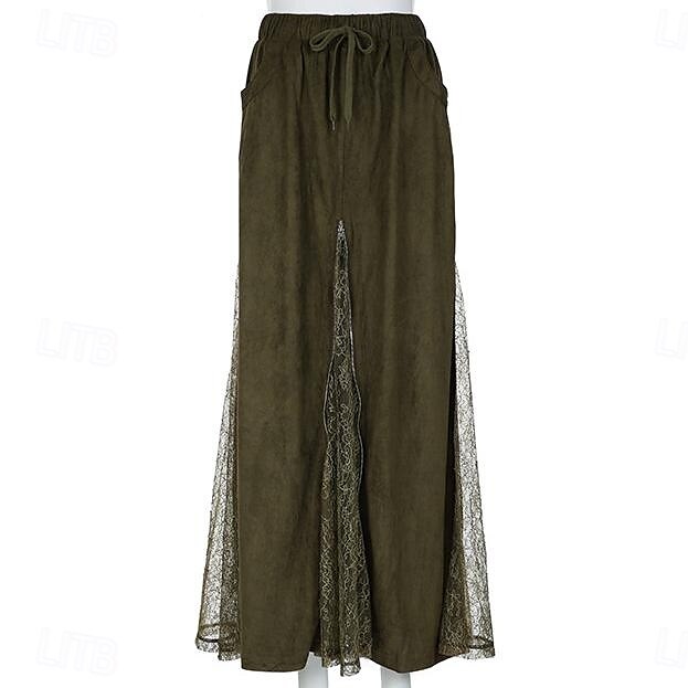 Damen Rock Schwingend Spitzenrock Lässig Boho Maxi Mittlere Taille Röcke Einfarbig Spitze Urlaub Ferien Grün Sommer Polyester 2025 - $28.99 –P10