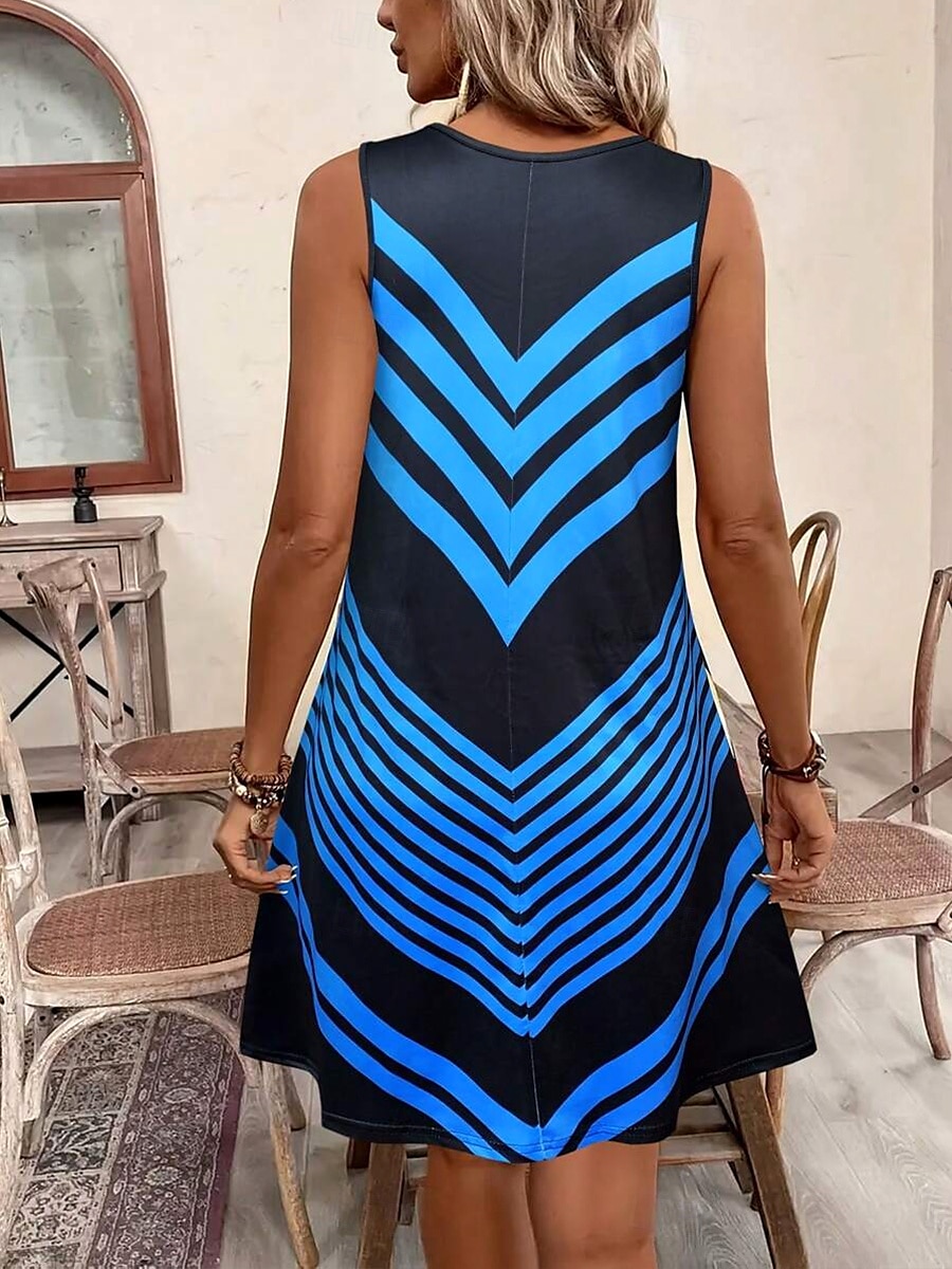 Pentru femei Rochie Mini Rochie de Vară Rochie A line Rochie de vară Vacanță Casual Fit regulat Grafic Geometric Dunga Fără manșon În U Negru și Alb Albastru piscină Kaki Vară Primăvară 2025 - $21.99 –P8