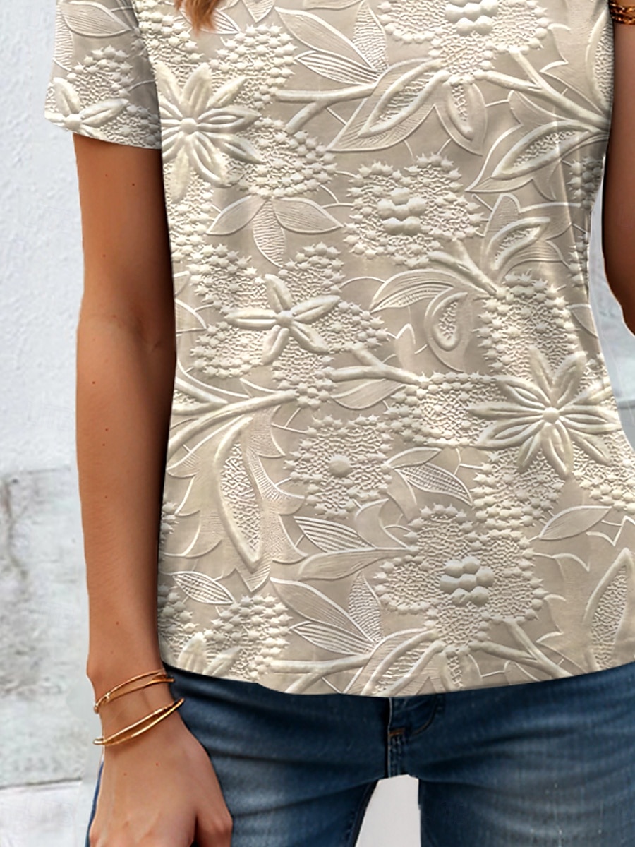 Women's T Shirt 3D Print Floral Graphic Plants Vintage Stylish Classic Short Sleeve Crew Neck Round Neck Regular Tops Daily Print Pink Khaki Light Blue Summer 2025 - $19.99 –P3