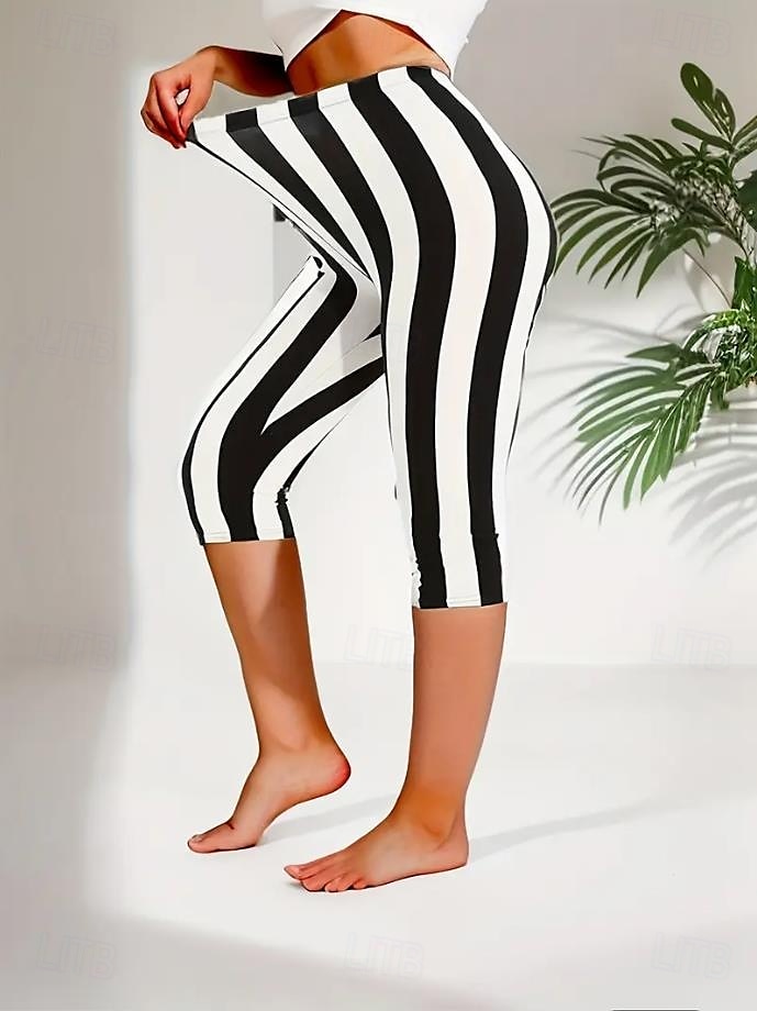 Femmes Leggings Vacances ancien Mode Longueur complète Taille Moyenne Graphique Rayé Impression Chaleur Thermique Respirant Doux Élastique Extérieur Vacances Rue Noir Été Printemps Coupe Slim de 2025 ? $18.99 –P5
