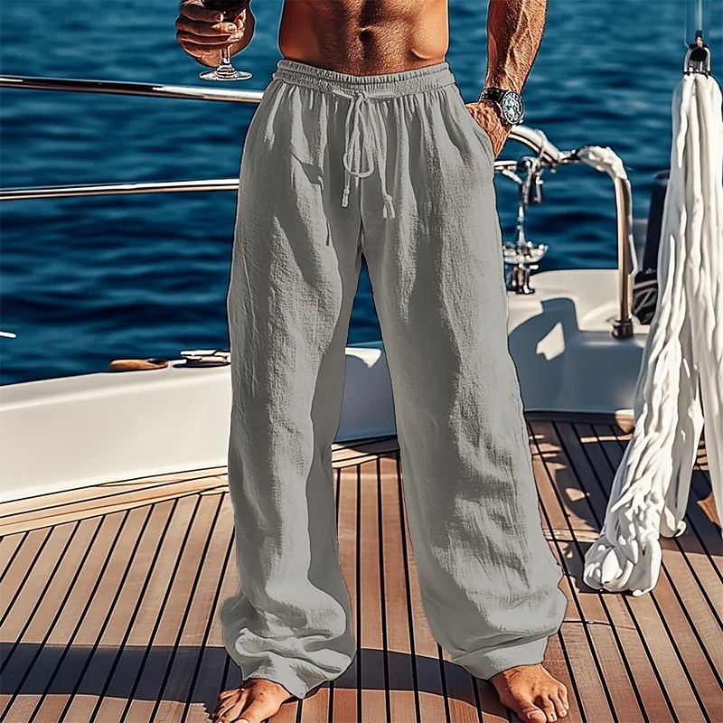 Férfi Vászon nadrág Nadrág Nyári nadrág Strand nadrág Zseb Zsinór Sima Mokaszinok Légáteresztő Vakáció Napi Szabadság Hawaii Boho Fekete Fehér 2025 - $18.99 –P5