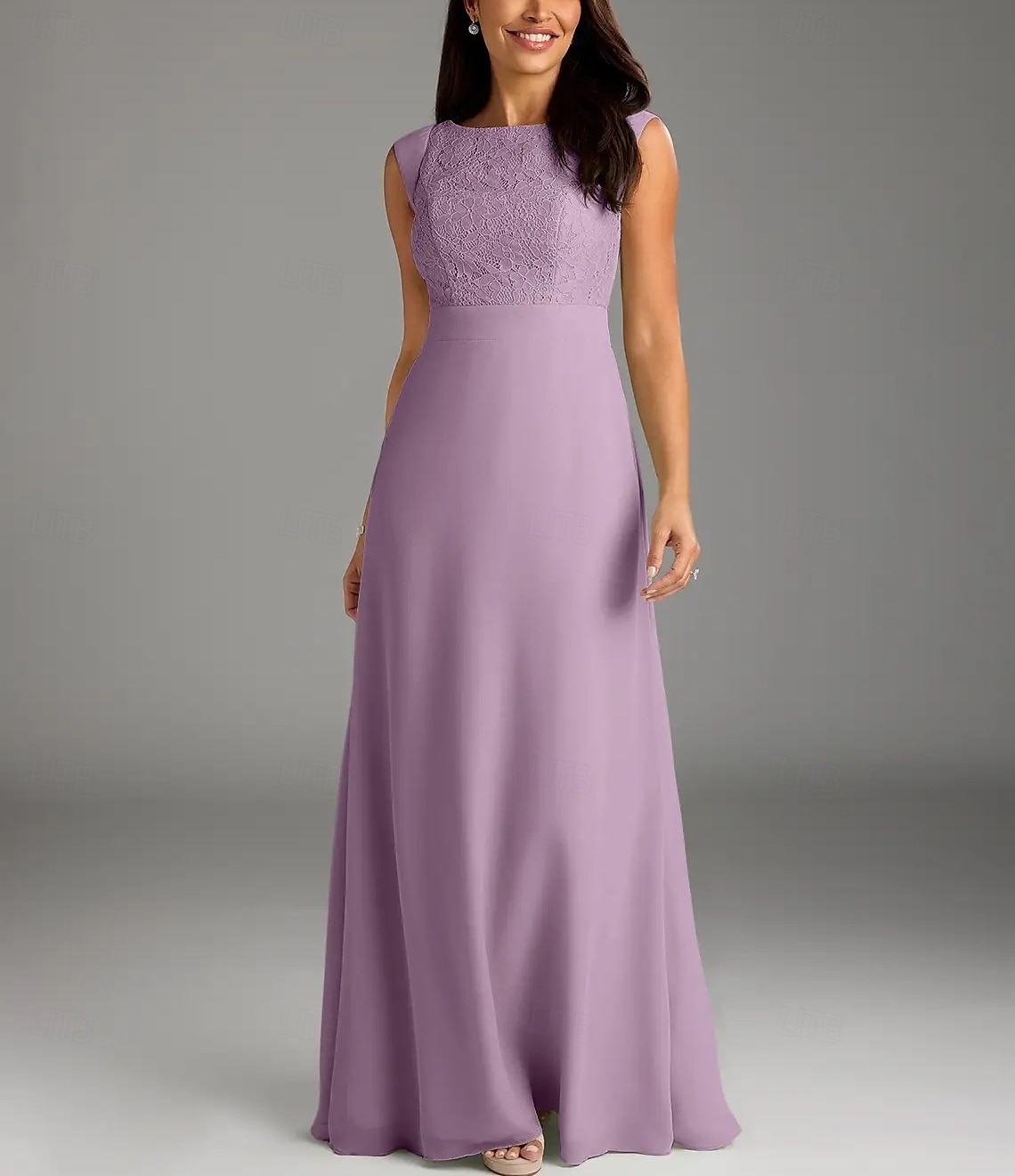 A-Line Mother of the Bride Dress Wedding Guest Elegant Minimalist Crew Neck Floor Length Chiffon Lace Cap Sleeve with Lace Buttons 2025 - $161.99 –P1