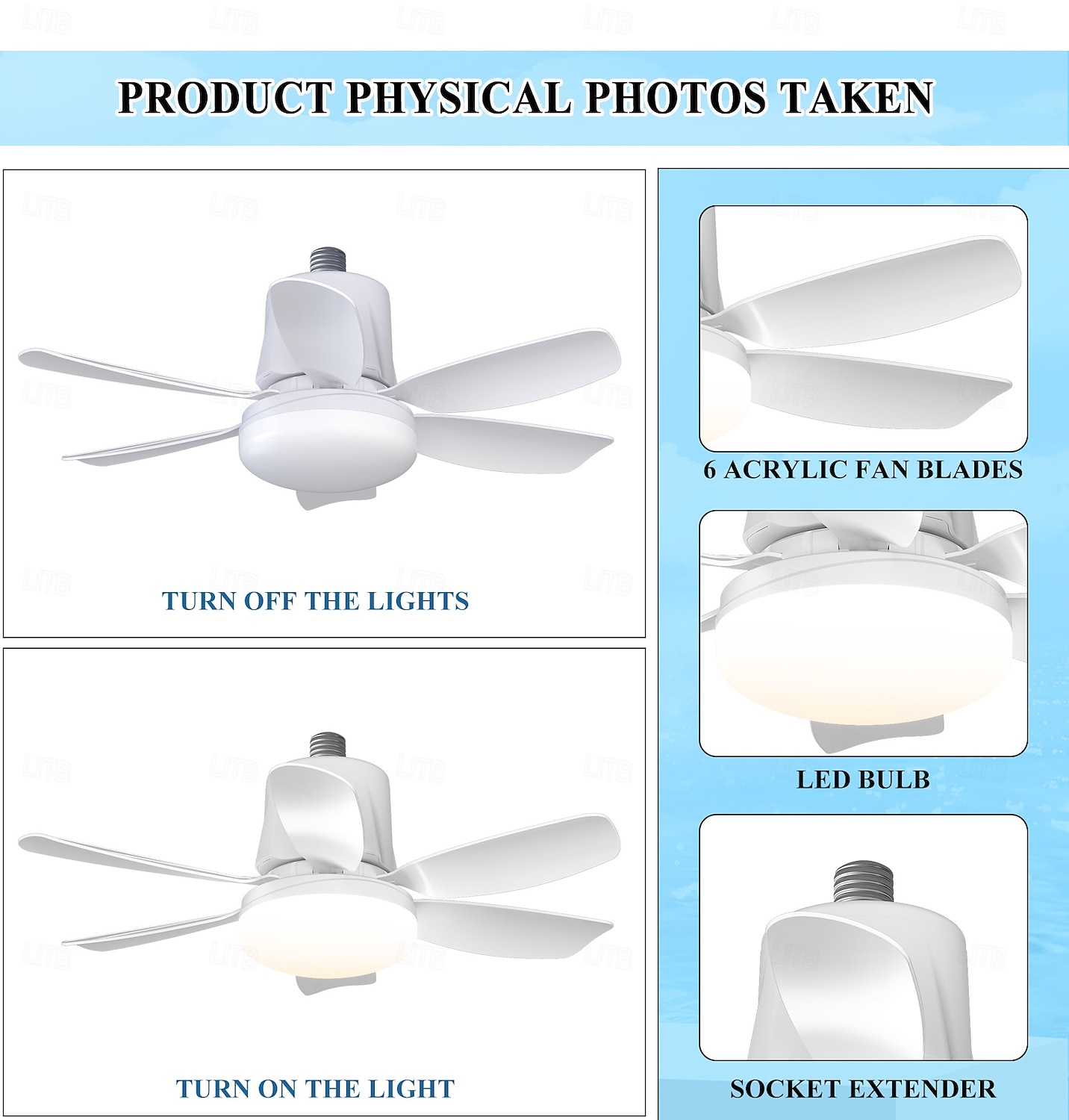 1 Pc 42cm/16.5 Inch Socket Fan Light with Remote, Small Ceiling Fans with Lights, LED Light Bulb Fan, Easy Install Screw-in E26/E27 Base for Bedroom Kitchen Garage Living Room 2025 - $32.99 –P6