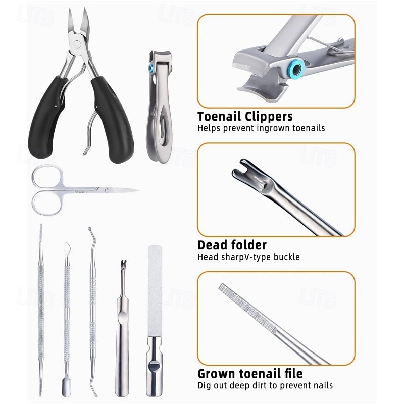 Set di 9 tagliaunghie per anziani con unghie spesse, kit di strumenti per unghie incarnite ad alta resistenza, tronchesi per unghie grandi con manico lungo, kit per pedicure in acciaio inossidabile del 2025 a $23.99 –P1