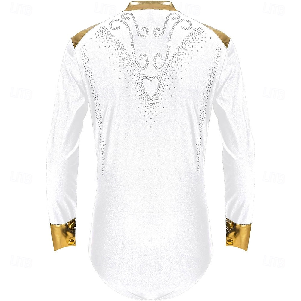 Pánské lesklé kamínky s výstřihem do V a dlouhým rukávem, tričko na latinské tance, krasobruslení, taneční trikot, body 2025 - $202.29 –P6