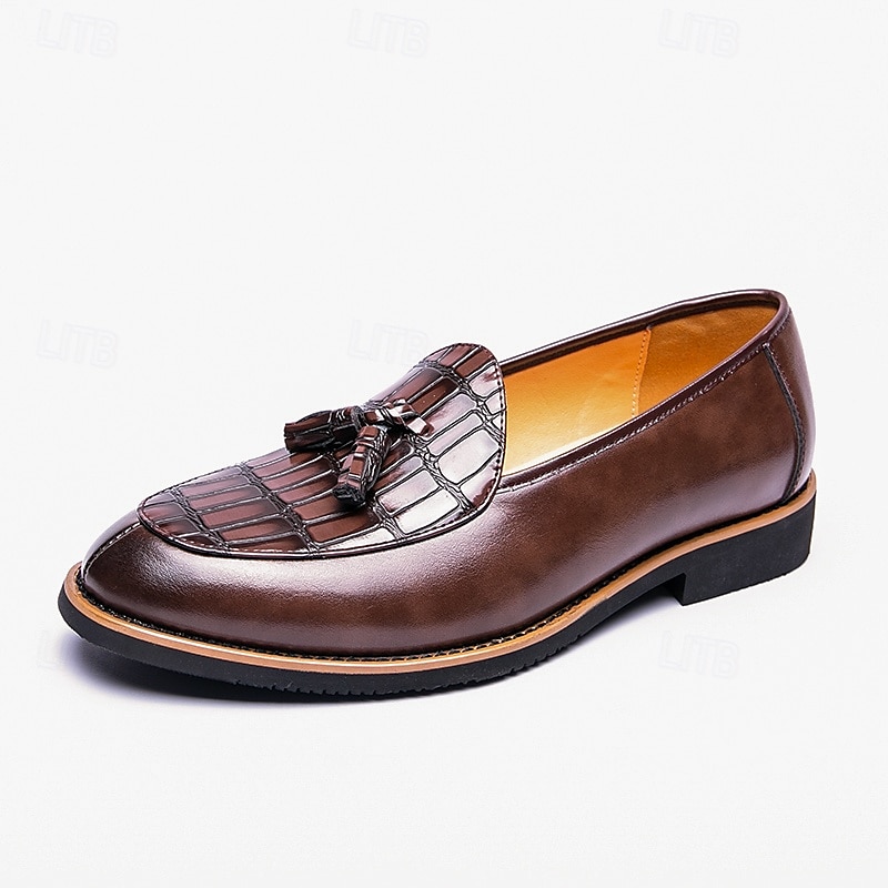 Vita herrloafers i konstläder med krokodilmönster – elegant avslappnad stil för middagsbjudningar och kvällsevenemang 2025 - $46.99 –P1