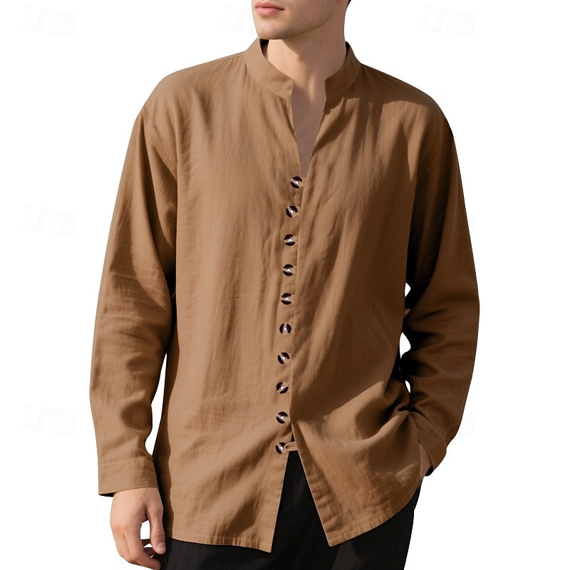 Per uomo Camicia Camicia di lino Camicia casual Camicia con Bottoni Camicia di cotone Semplice Vacanza Camicia hawaiana Nero Bianco Rosa Viola Manica Lunga Colletto alla coreana Primavera Autunno del 2025 a $21.99 –P17
