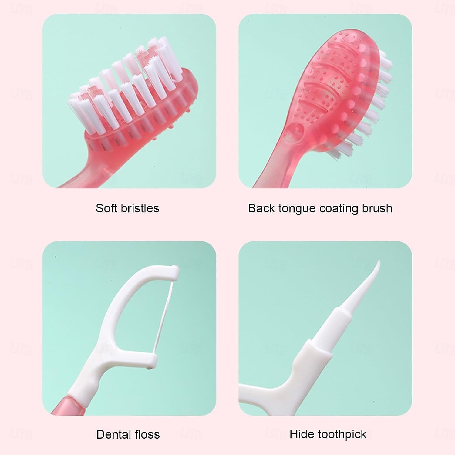 Mini escovas de dente descartáveis 5 em 1 com pasta de dente, raspador de língua, palitos, estojo de viagem para fio dental, escovas de dente de viagem pré-coladas para trabalho ou viagem, escovas de 2025 por $9.99 –P8