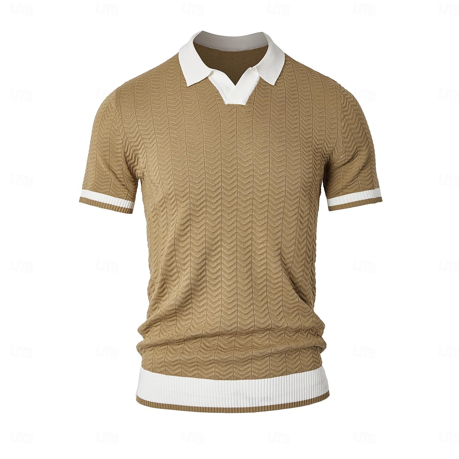 Herre Polo Strikk polo Virksomhet Avslappet V-hals Kortermet Formelt Fargeblokk Original Sommer Alle årstider Svart Hvit Kakifarget Militærgrønn Polo 2025 - $27.99 –P1
