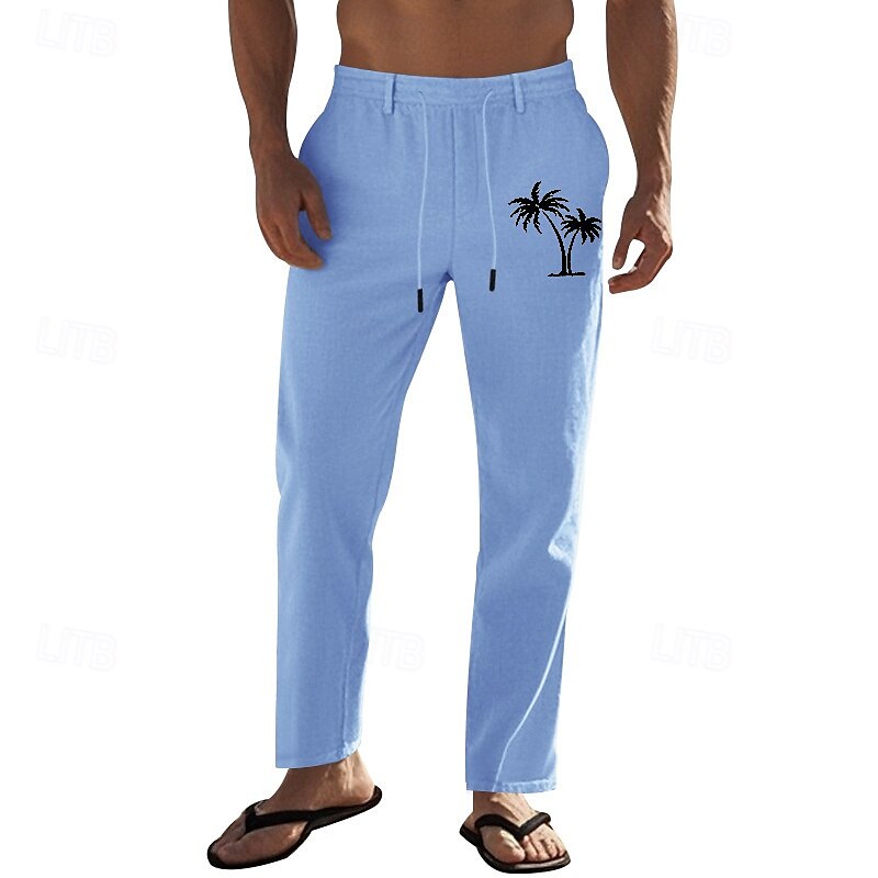 Férfi Vászon nadrág Nadrág Nyári nadrág Strand nadrág Zseb Zsinór Rugalmas derék Kókuszfa Mokaszinok Légáteresztő Vakáció Napi Szabadság Hawaii Boho Fekete Fehér 2025 - $25.99 –P9