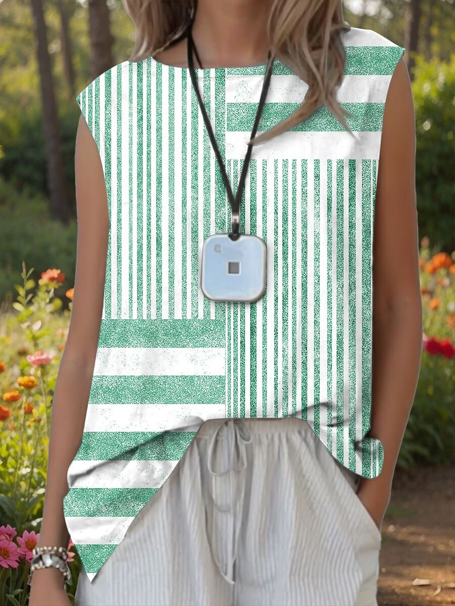 Női Camisole Tank Top Grafika Csíkos Szüret Stílusos Modern Ujjatlan Terített nyak Normál felsők Napi Nyomtatott Arcpír rózsaszín Medence Lóhere Szürke Nyár Tavasz 2025 - $22.99 –P4