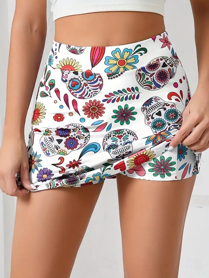 Dam Smal Kjol Tenniskjol Mode Ledigt Mini Hög midja Kjolar Grafisk Blommig Ficka Elastisk Utomhussport Dagligen Vit Rodnande Rosa Grå Sommar Stickat Polyester 2025 - $19.99 –P3