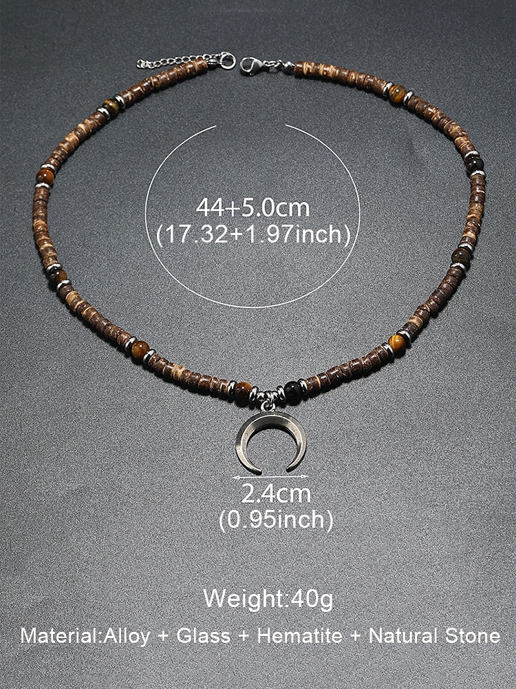 Men's Lava Rock Beaded Necklace with Turquoise and Crescent Moon Pendant - Boho Style, Adjustable Length, Unisex for Casual Wear, Outdoor and Daily Use 2025 - $9.99 –P7
