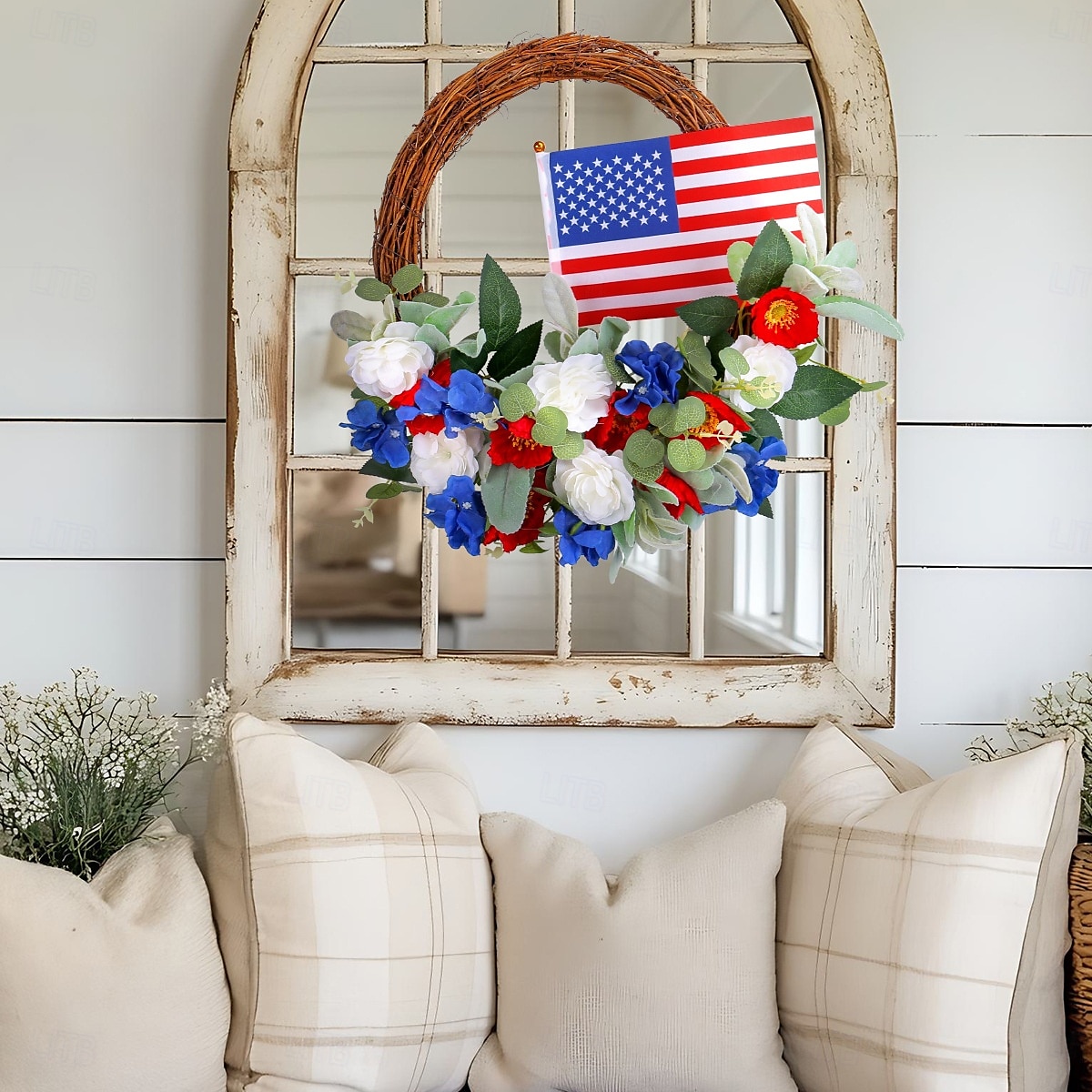 Patriotic Wreath for Front Door 4th of July Independence Day Red White and Blue Decoration, American Flag Star Striped Grapevine Ring, Rustic Hanging Prop for Yard Porch or Party Decor 2025 - $26.99 –P6