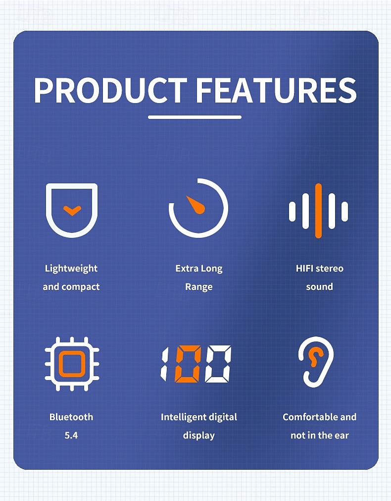 X30 Bluetooth 5.4 Wireless Ear Hook Headphones – LED Display, Low Latency, Lightweight Sports Earbuds with Mic for Gaming & Mobile Devices 2025 - $31.99 –P2