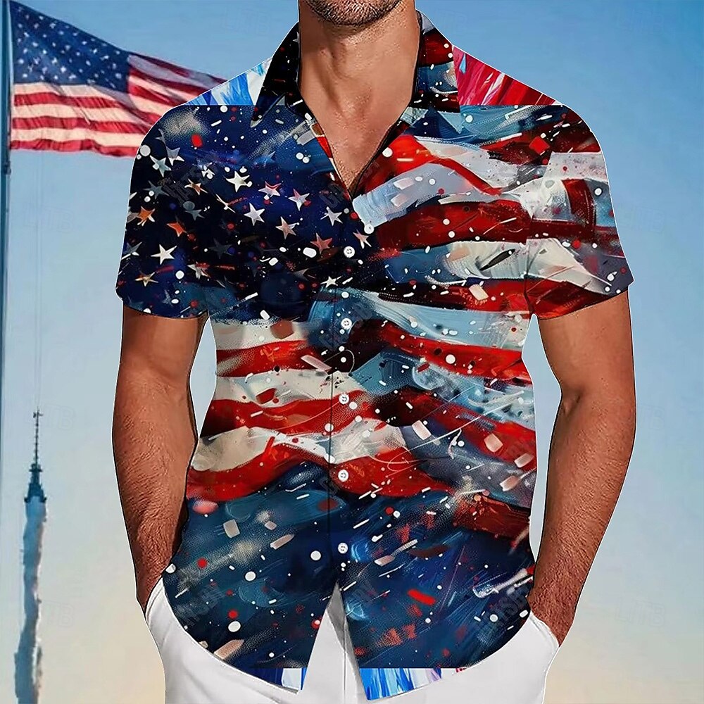 Independence Day Voor heren Amerikaanse vlag Vaderlandslievend Vierde juli Overhemd Zomer overhemd Overhemd met knopen Korte mouw Mode-casual Buiten Feestdagen Zomer Lente Strijkijzer 3D-afdrukken 2025 - $23.99 –P1