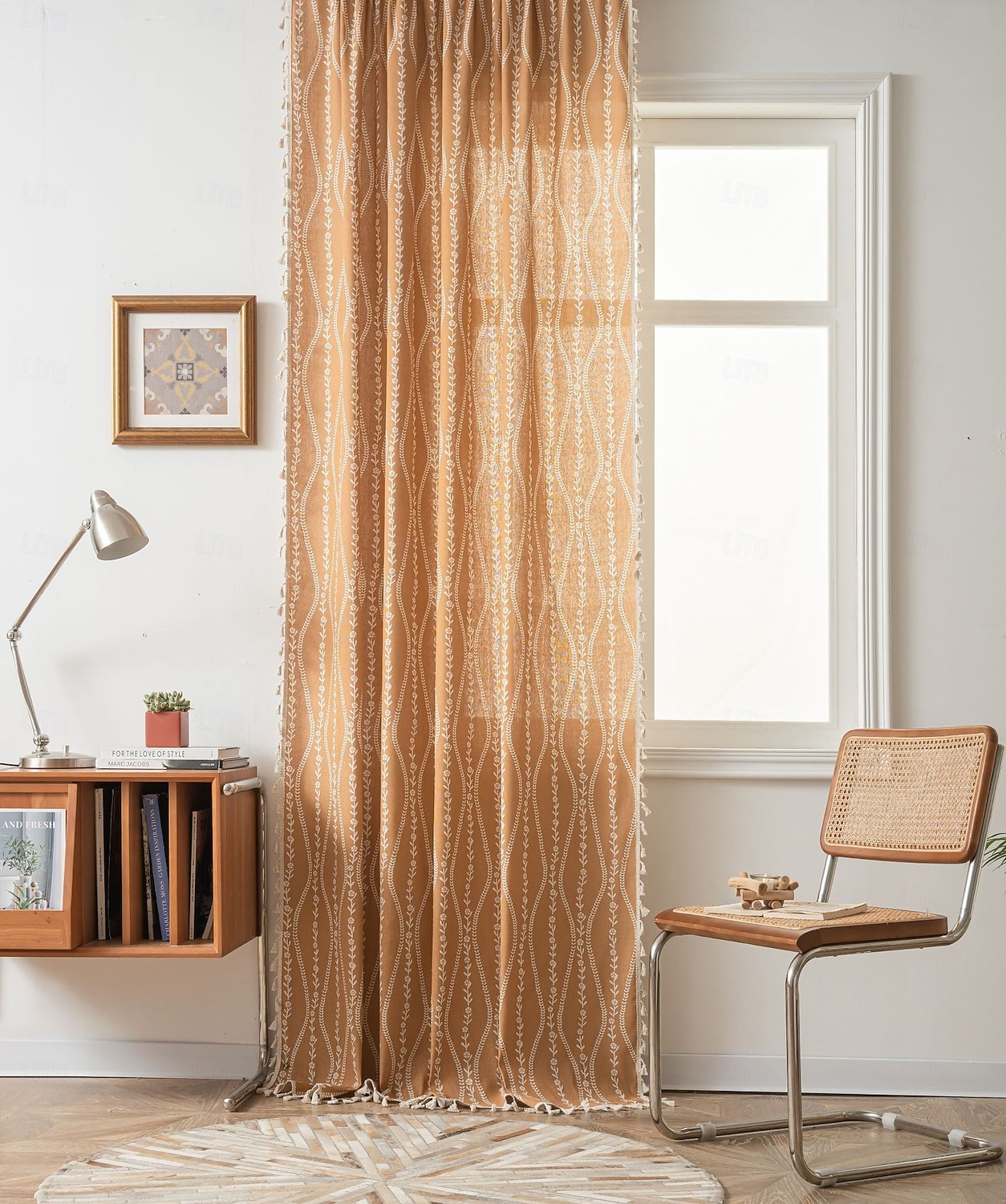 Boho Curtains Printed Cotton Linen Rod Pocket Vintage Farmhouse Bohemian Tassels Window Treatment 1 Panel Terracotta Stripe Florals for Bedroom Dining Room 2026 - E£1801.22 –P10