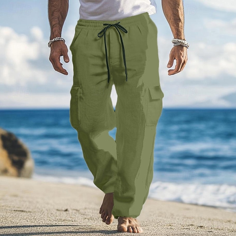 Homens Calças Cargo Calças de linho Calças Calça verão Calças largas Com Cordão Cintura elástica Bolso multi Tecido Conforto Respirável Comprimento total Ao ar livre Feriado Para Noite Férias Moda de 2025 por $25.99 –P8
