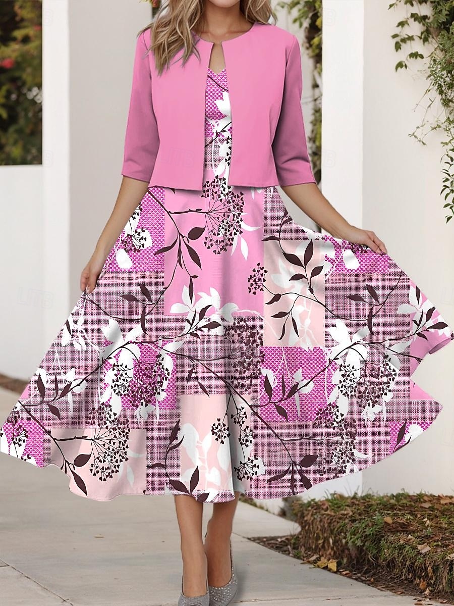 Pentru femei Set de rochii Rochie A line Rochie de vară Petrecere Rochii Semi Formale Floral Grafic Imprimeu Rochii Midi Manșon Jumate În V Invitat la nunta Zilnic Roz Îmbujorat Albastru piscină Mov 2025 - $36.99 –P5