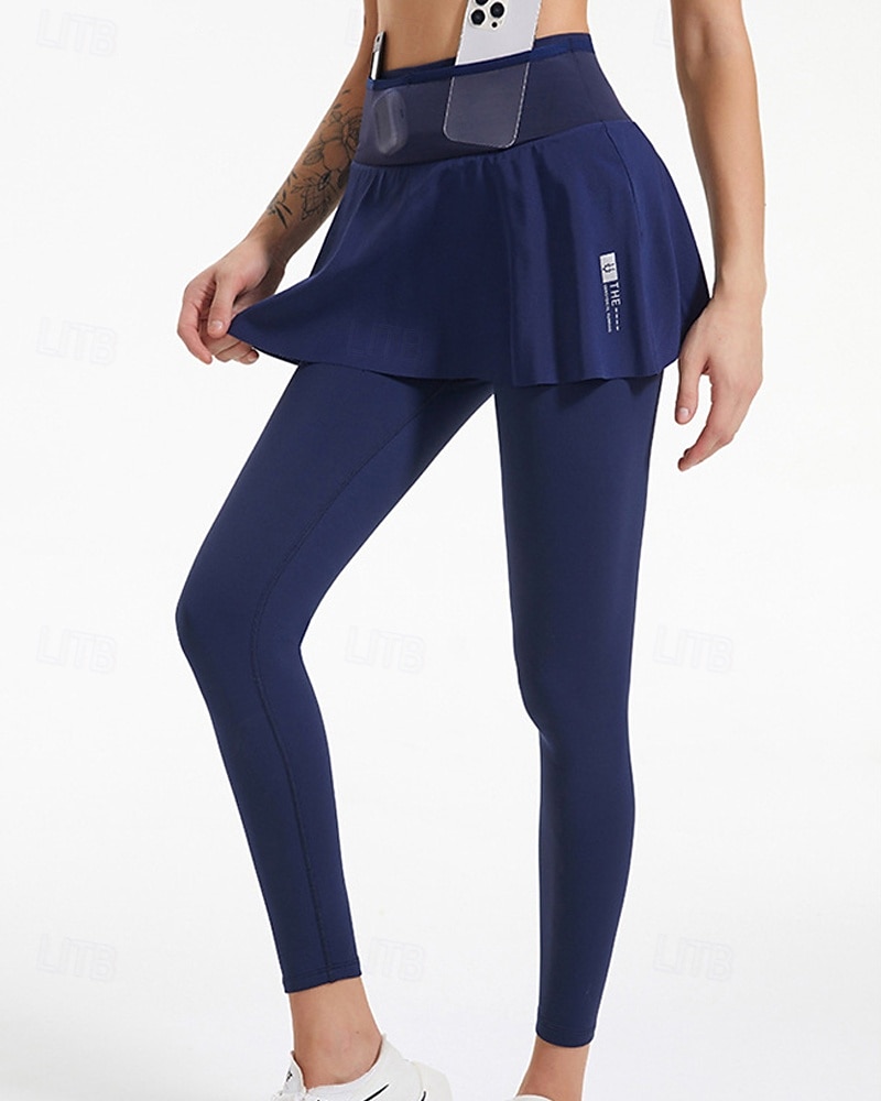 Dames Effen Tennisrok met legging Geplooid Zijzakken Sneldrogend Tennis Golf Augurkbal Kleding Onderlichaam Zwart Blauw Grijs Tenniskleding 2025 - $27.99 –P7