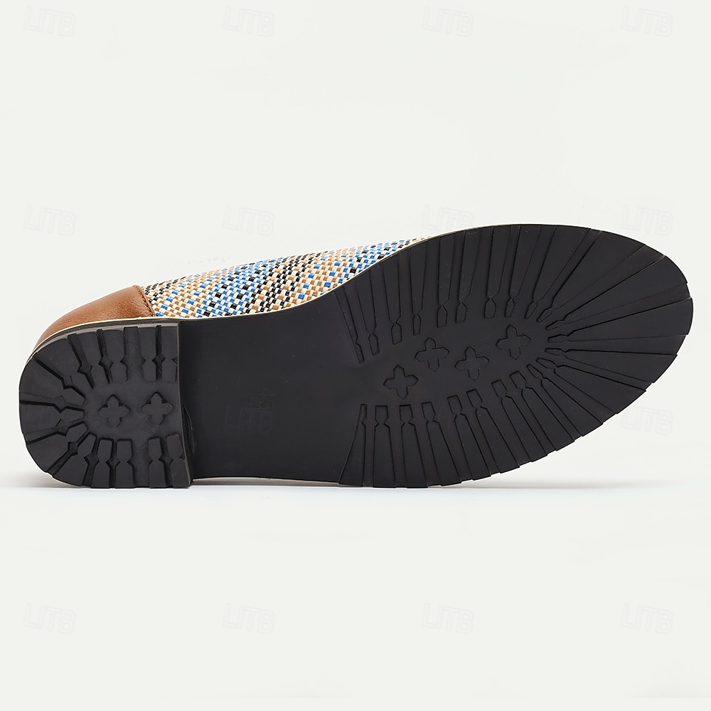 Herr Derby Promenad Affär Ledigt PU Läder Vävd nylon Andningsfunktion Bekväm Halksäker Snörning Brun / Blå Sommar Vår 2025 - $46.99 –P6