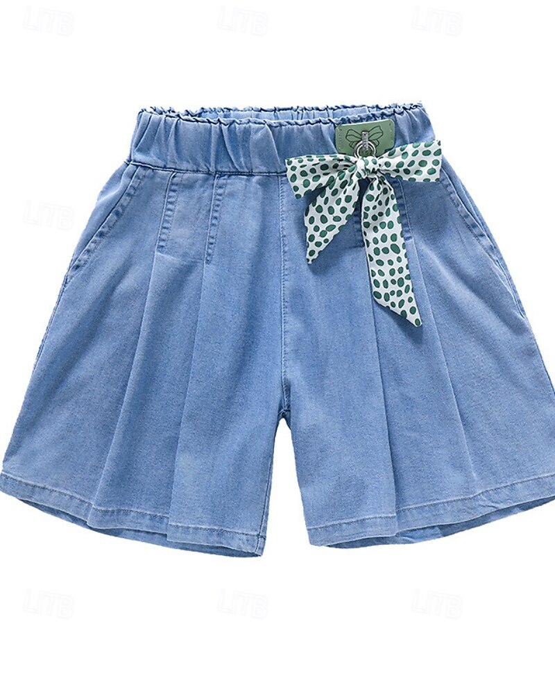 Bambini Ragazze Pantaloncini Tinta unica Streetwear Nodo da legare Scuola Dai 4 anni in su Estate Azzurro del 2025 a $11.49 –P1