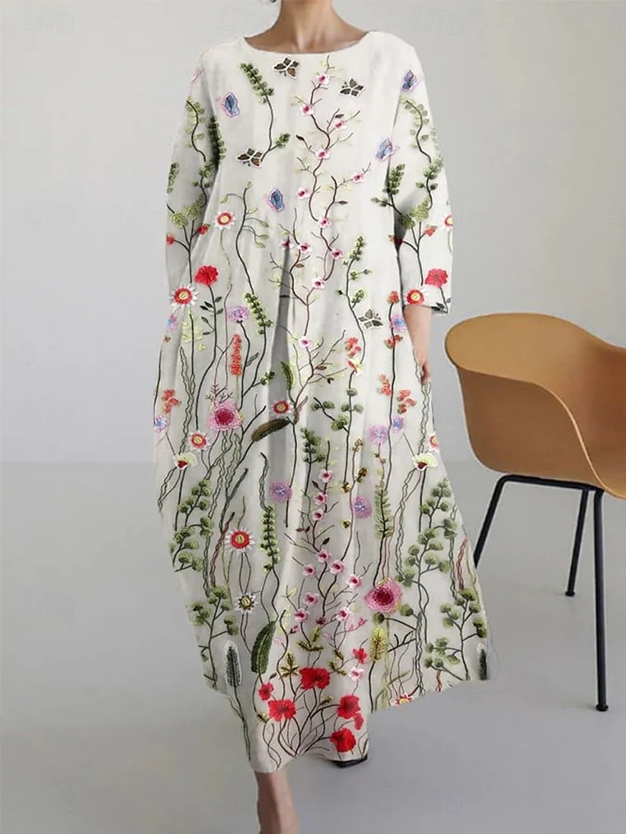 Damskie Sukienka maxi Sukienka letnia Sukienka A line Letnie sukienki Urlop Codzienny Styl plażowy Codzienny Święto Wyjściowe Luźna Kwiaty Graficzny Długi rękaw Półgolf Łódeczka Niebieski Zielony 2025 - $36.99 –P1
