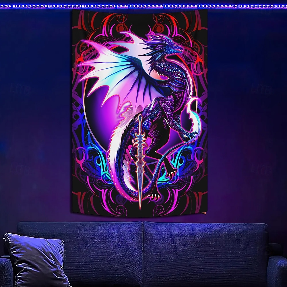 Ruth Thompson Blacklight Tapestry Glow in the Dark Glow Party UV Reactive Trippy Misty Hanging Tapestry Wall Art Mural for Living Room Bedroom Dragonblade EBONBLADE HIGH REZ 2025 - €12.99 –P2