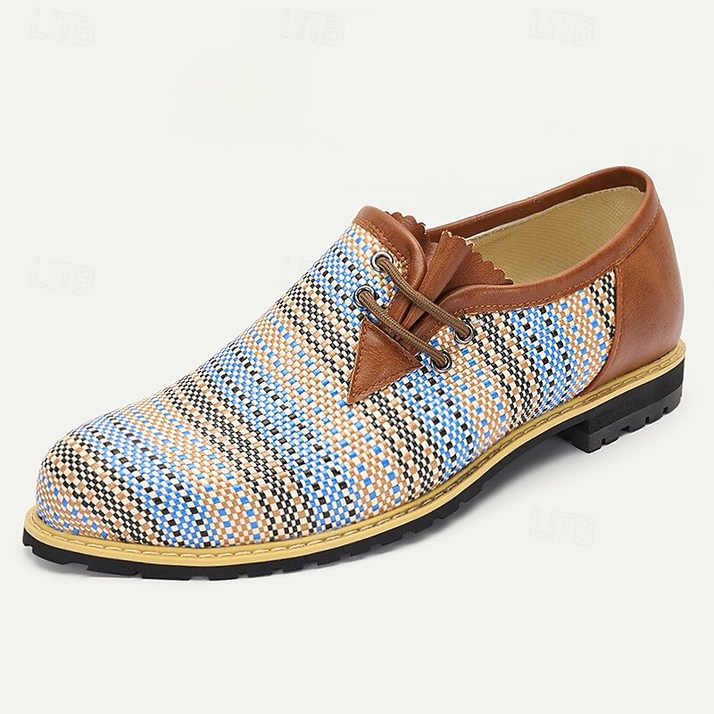 Herr Derby Promenad Affär Ledigt PU Läder Vävd nylon Andningsfunktion Bekväm Halksäker Snörning Brun / Blå Sommar Vår 2025 - $46.99 –P2