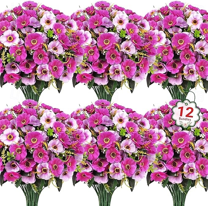 12 חבילות פרחים מלאכותיים לקישוט חוץ פרחי משי חינניים מזויפים צמחים מלאכותיים עמידים בפני UV לקיץ גינה מרפסת חלון חדר עיצוב הבית צהוב 2026 - $35.99 –P10