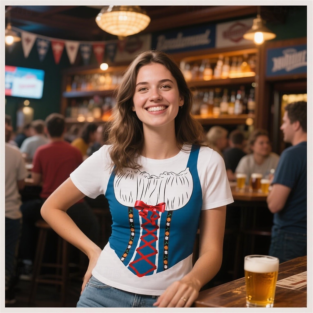 Októberi fesztivál Dirndl nyomtatás Póló bajor München Német Grafikus Kompatibilitás Női Felnőttek Októberi fesztivál Forró bélyegzés Fesztivál 2025 - $17.49 –P1