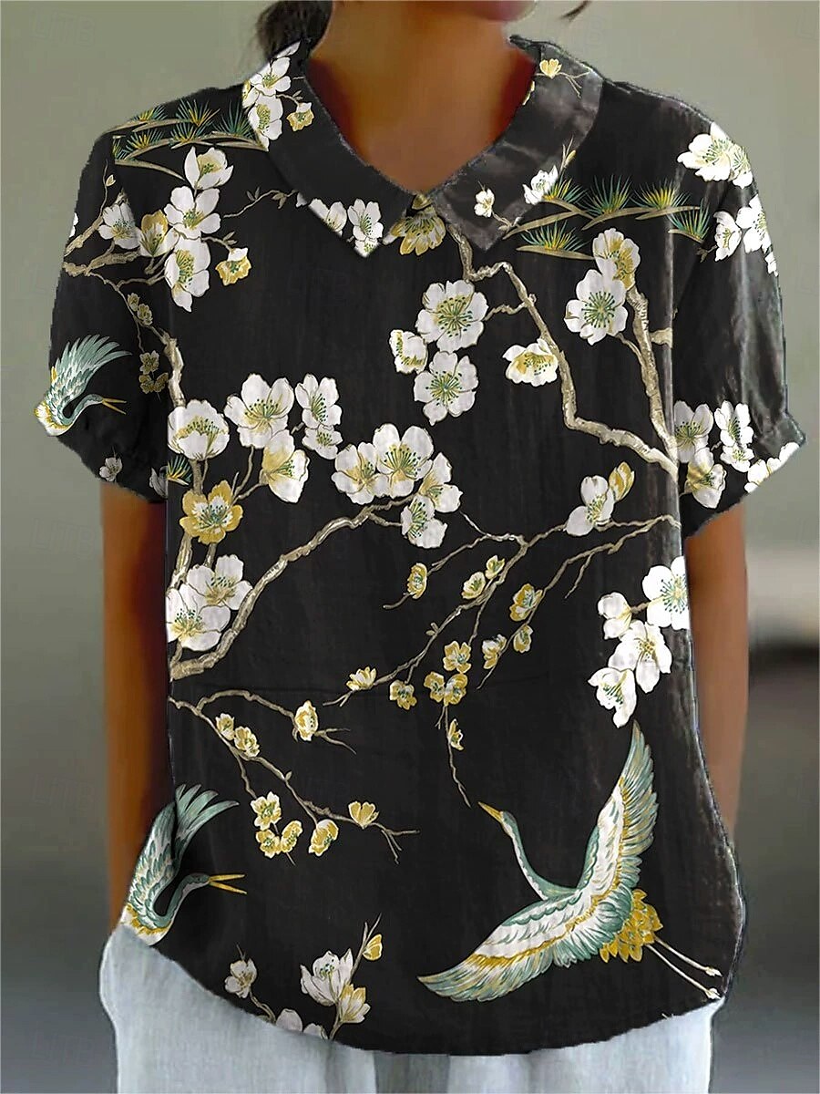 Femmes Chemisier Fleuri Graphique Abstrait ancien Tropical Élégant Manche Courte Col de chemise Hauts Réguliers Travail Quotidien Imprimé Rose pâle Noir Vert Claire Rouge Bleu clair Été Printemps de 2025 ? $23.99 –P4