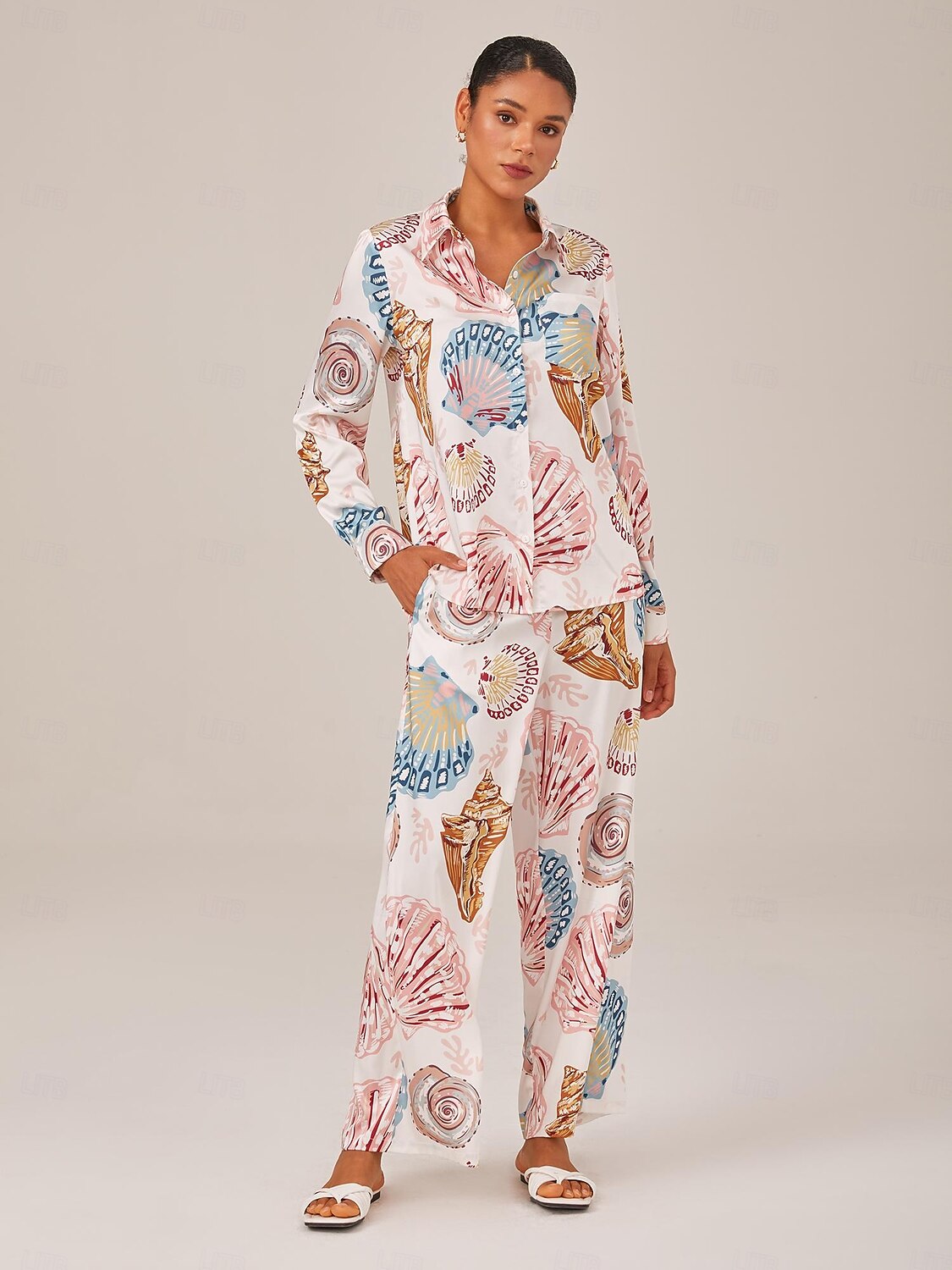 Shell Print Elastic Waist Wide Leg Pants 2025 - $69.99 –P7