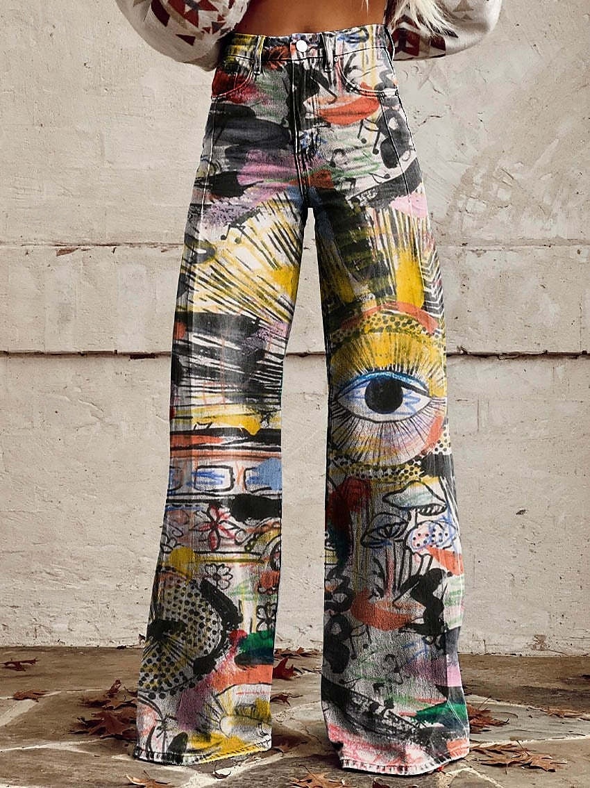 Retro Cikánský 70. léta Kalhoty Široké legované kalhoty Hippie Disko Vysoký pas Květinový Styl falešných džínů Dámské předvečer Všech svatých Karneval hudební festival Pride Parade Retro tematick 2025 - $35.99 –P4
