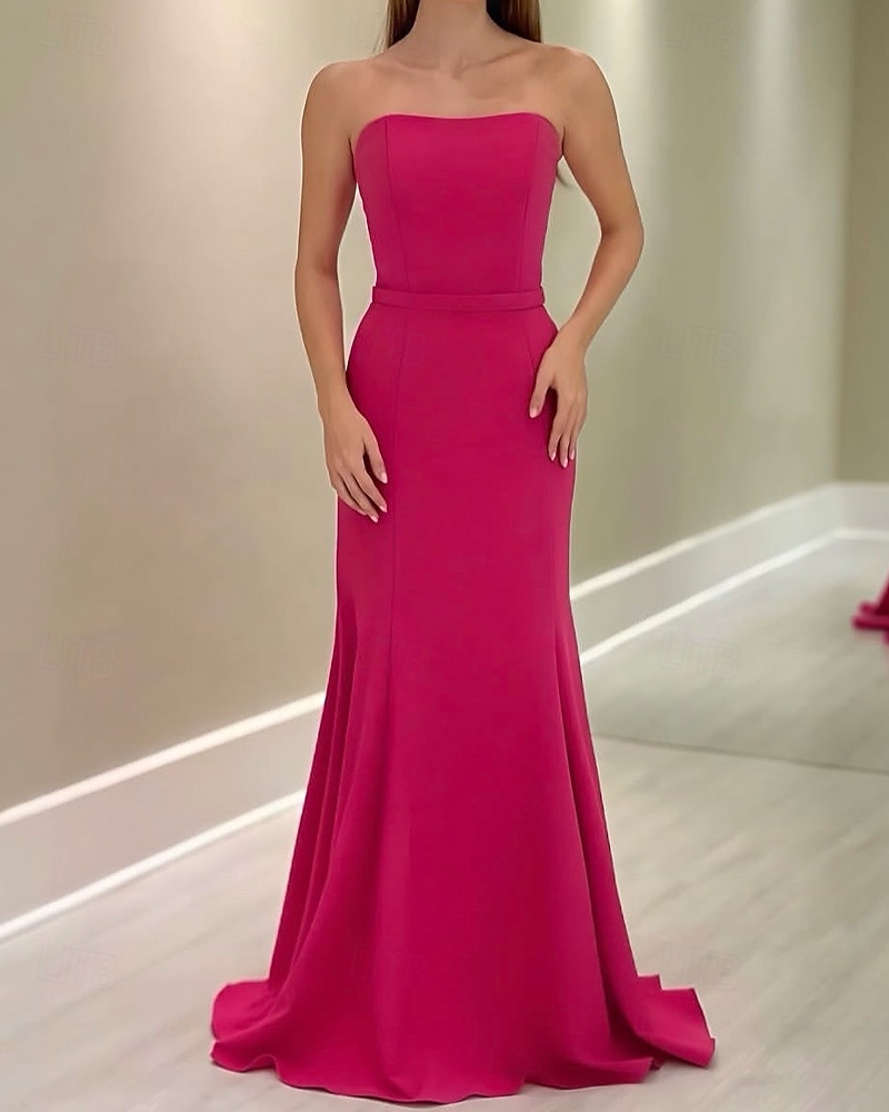 2-in-1 Cape Dress Hot Pink Mermaid / Trumpet Evening Gown Elegant Dress Formal Semi Formal Wedding Floor Length Sleeveless MocK Neck with Stretch Crepe 2025 - $155.99 –P2