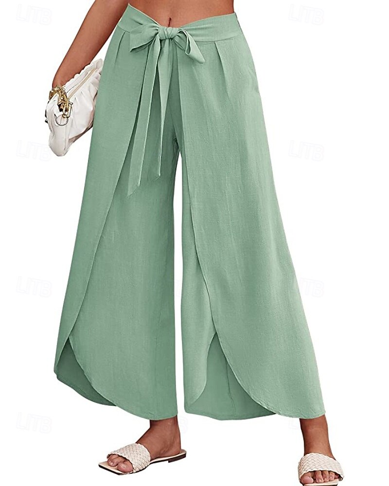 Mujer Pantalones de lino y algodón pantalones Casual Longitud total Cintura Media Plano Cintura elástica Separado Al Aire Libre Cómodo Festivos Ropa Cotidiana Fin de semana Albaricoque PEC Celeste 2025 - $25.99 –P7