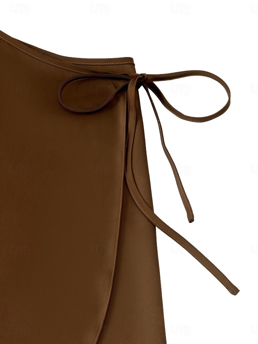 Jupe femme A ligne Couleur unie Mode Décontractée Mini Jupe taille haute Uni Plissé Micro-élastique Street Daily Noir Champagne Marron Vert Été Satin de 2025 ? $19.99 –P28