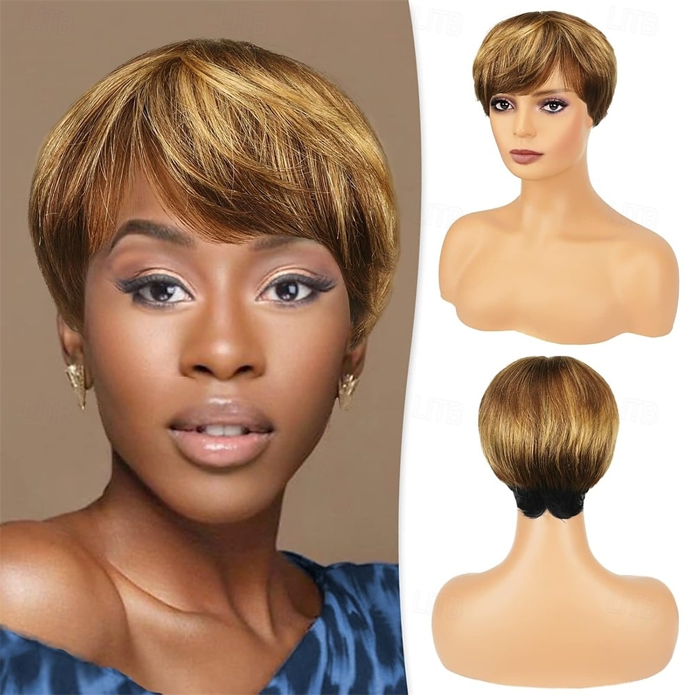 Pixie-cut peruk syntetisk peruk för svarta kvinnor med lugg naturlig kort svart peruk lager-på-lager vågig olika stilar korta peruker för svarta kvinnor 2026 - $24.99 –P2