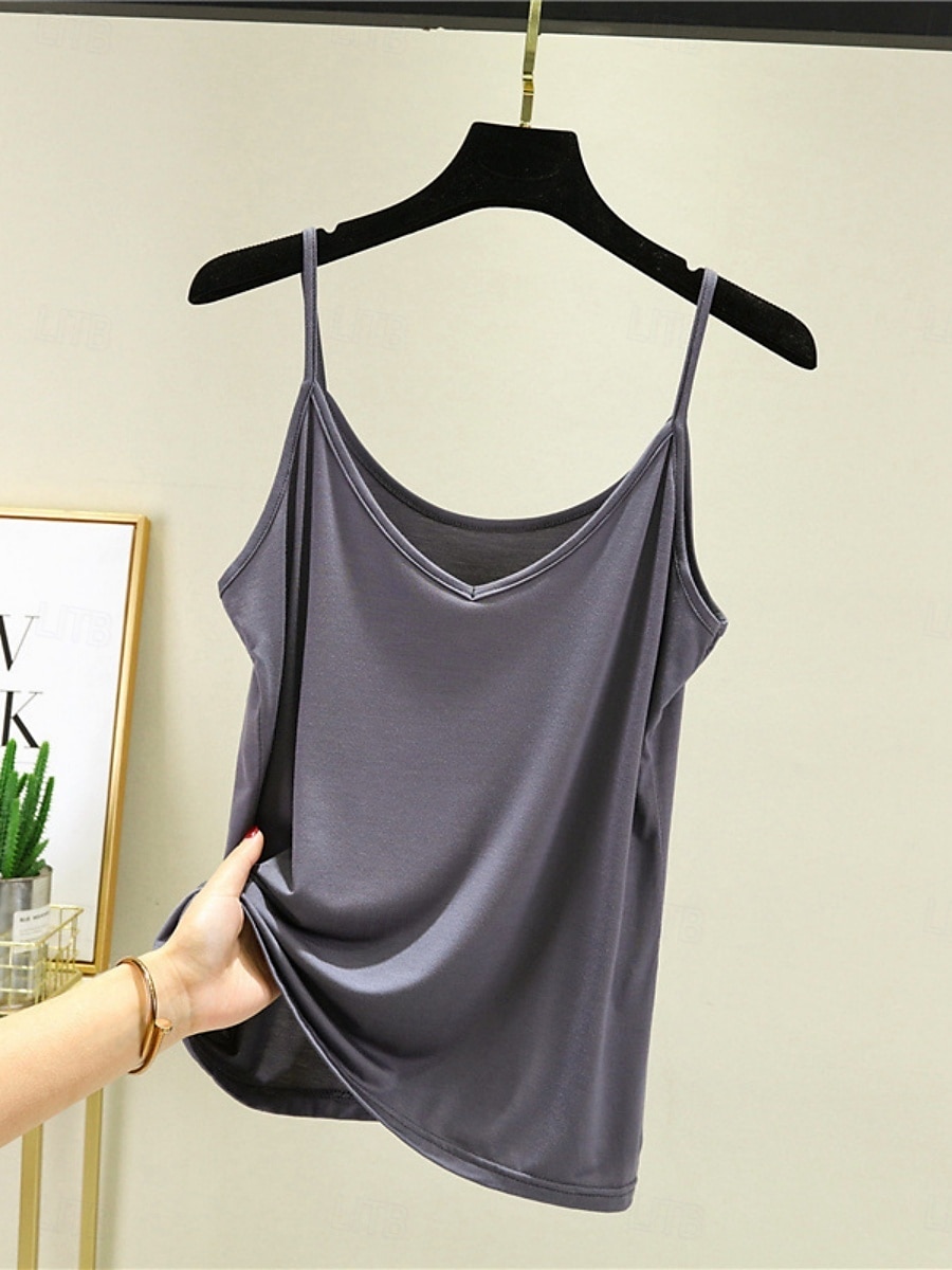 Women's Camisole Tank Top Solid Color Daily Sleeveless Crew Neck Regular Tops Daily Backless Light Blue Iron Gray Denim Blue Matcha green Black Summer 2025 - Kč349 –P9