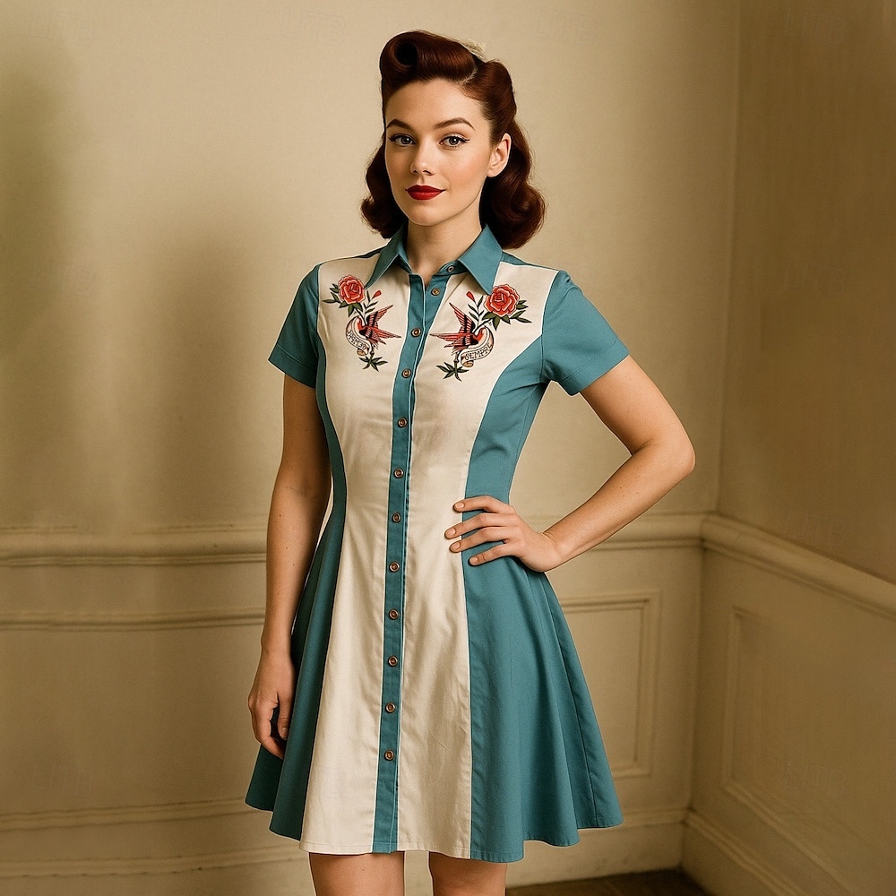 Retro 50. léta Mini Šaty na šaty Košilové šaty Kovbojka Tlačítko dolů 3D tisk Dámské Plesová maškaráda Dovolená Ležérní Čajový dýchánek Dospělé Šaty Léto 2025 - $29.99 –P1